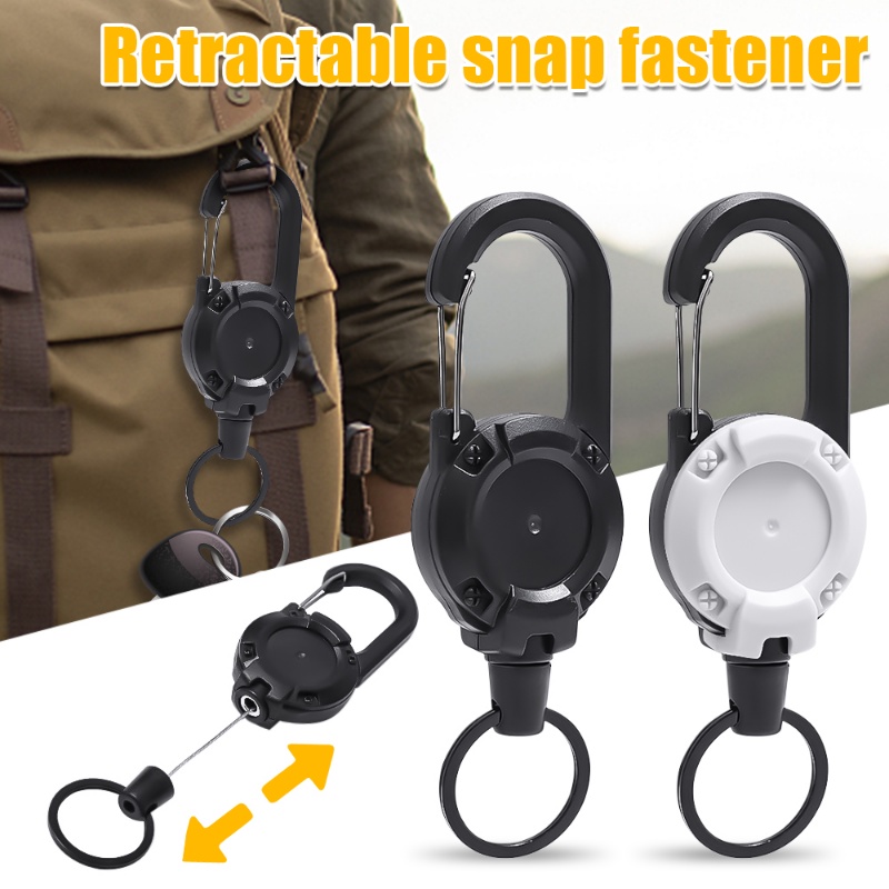 1pc Outdoor Retractable Wire Rope Tactical Keychain Heavy Duty Carabiner Key Chains Ransel Gesper Untuk Camping Memancing Aksesoris