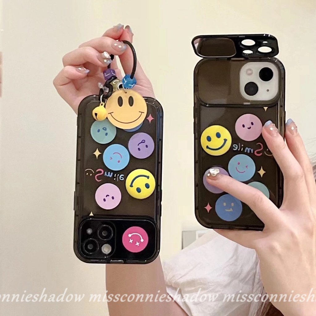 Kartun Lucu Smiley Case Untuk Oppo A57 A77s A77 A7 A11K A15 A12 A3s A5s A5 A9 A11 A35 A15s A53 A31 A33 2020 A12E Fashion Kreatif Flip Make Up Cermin Soft Cover Dengan Gelang