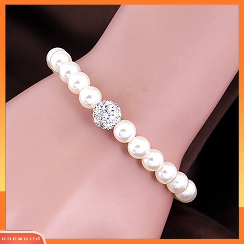 [ONE] Set Perhiasan Pernikahan Pengantin Wanita Kristal Mutiara Imitasi Kalung Gelang Anting