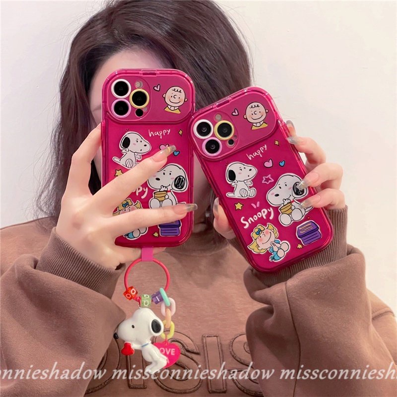 Casing Kartun Lucu Snoopy Charlie Brown Untuk Oppo A5s A7 A15 A12 A57 A53 A9 A5 A31 A33 2020 A15s A3s A77 A11K A35 A77S Rose Red Kreatif Flip Make Up Cermin Shockproof Soft Case