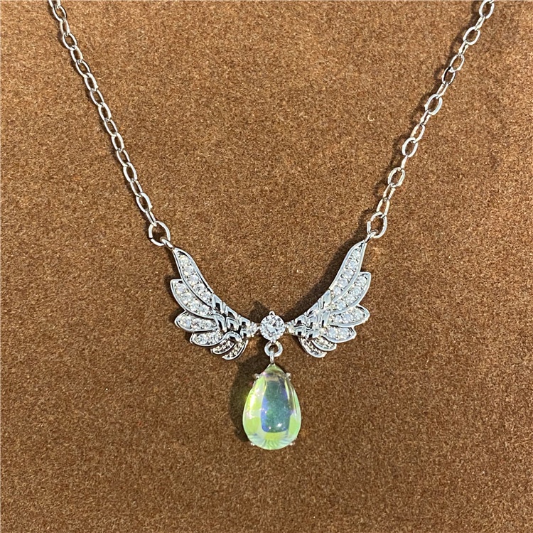 Sayap Malaikat Moonstone Tetesan Air Kalung Aksesoris Rantai Tulang Selangka Stylish Simple