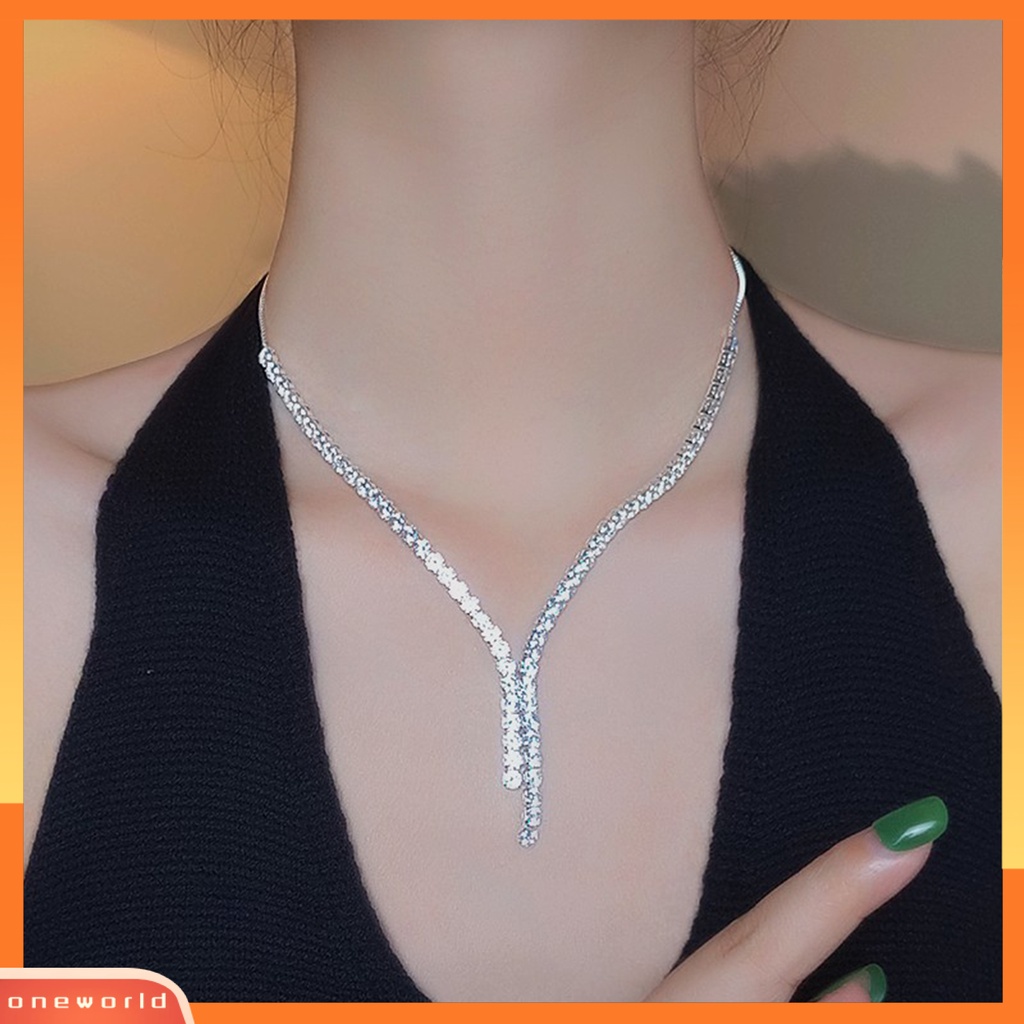 [ONE] 1set Anting Pengantin Mewah Mengkilap Pengerjaan Indah Berlian Imitasi Menawan Berdandan Gloss Tinggi Pernikahan Bersinar Cubic Zirconia Kalung Pesta Perhiasan