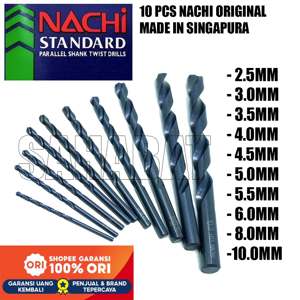 PROMO BIG SALE!!! Mata bor Besi Nachi ALL SIZE 10PCS ukuran 2.5mm 3mm 4mm 4.5mm 5.5mm 6mm 7mm 8mm 10mm twist drill hss Original HARGA 10PCS