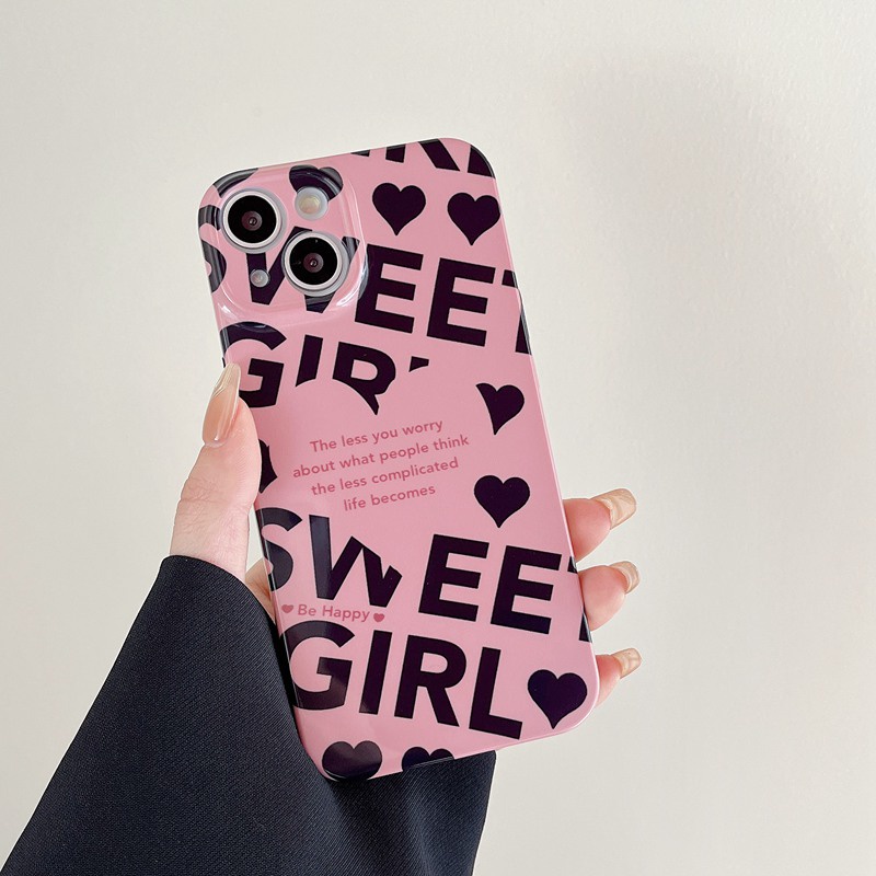 Fashion Pink Love Black English Hard Plastic Case HP iP iPhone 14 + Plus X XS XR 11 12 13 Pro Max FTD Woman Girl Casing Apple