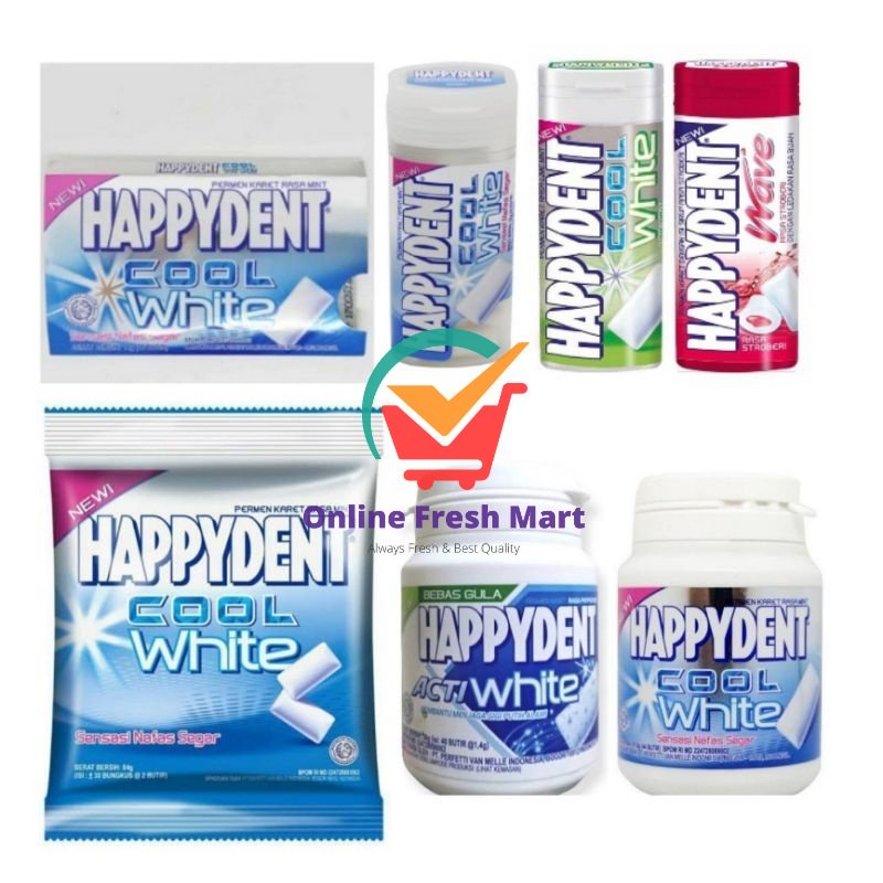 

HAPPYDENT White Mint Aneka Permen Karet Sachet Botol wave cool expert actiwhite