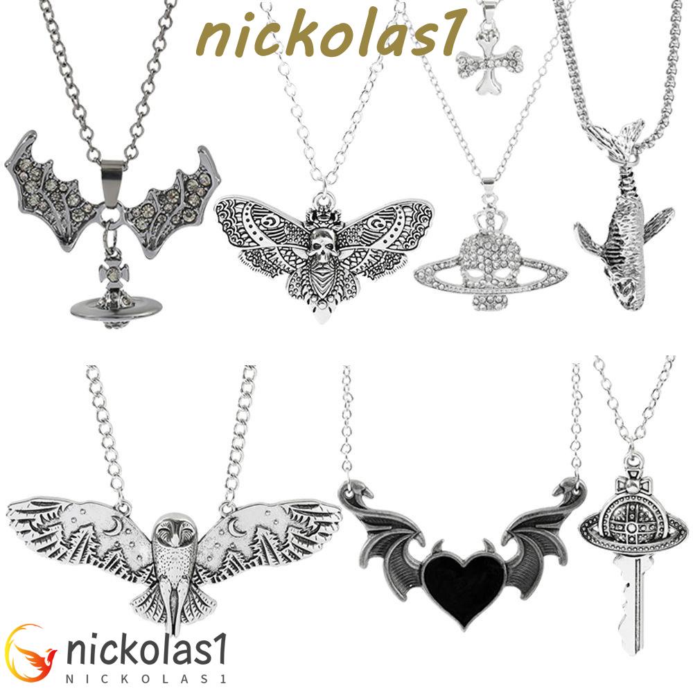 Nickolas1 Pria Liontin Kalung Kepribadian Unik Wanita Salib Tengkorak Saturnus Hip Pop Sweater Rantai Punk Choker