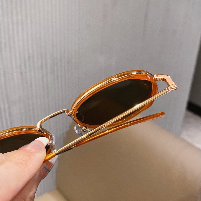 (YUZHU) Vintage Bingkai Bulat INS Gaya Kacamata Hitam Korea Fashion Bingkai Logam Kerai Sunglasses Untuk Wanita