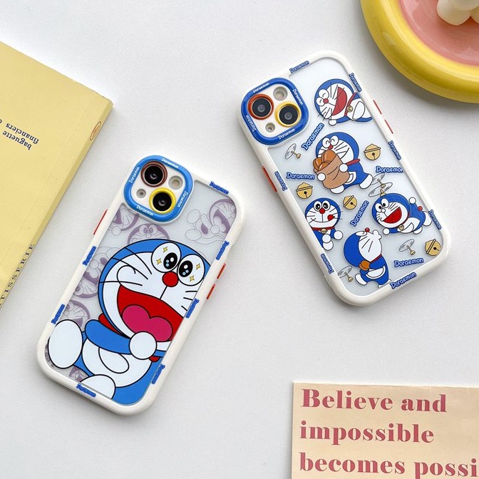 All New Cream Non-slip Camera Protect Soft Case IPhone X XR XS Max 11 12 13 14 Pro Max Women Girl Pretty Cute Doraemon Cartoon Phone Case