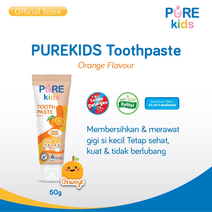 PUREKIDS Toothpaste 50gr Xylitol baby friendly and safe if swallowed with a mild flavor