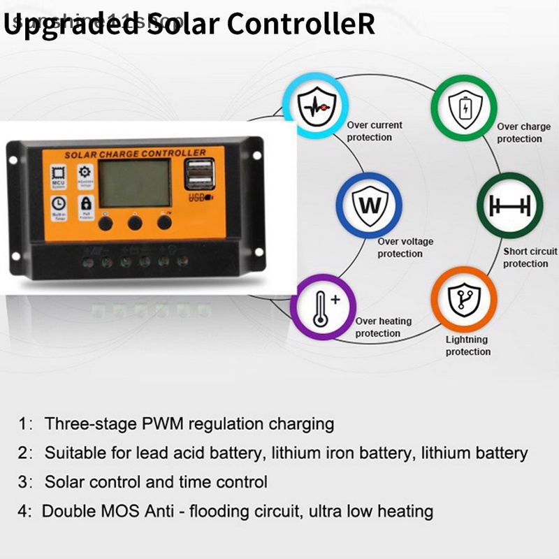 Sho LCD Solar Controller 12V /24V 30A 20A 10A Solar Charge Regulator PWM Charger LCD Display Dual USB 5V 2.5A Output MOS N