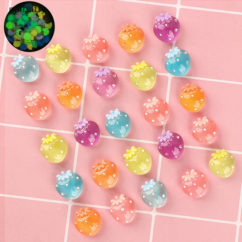 Prt 2PCS Luminous Mini Strawberry Resin Dekorasi DIY Miniatur Ornamen Hadiah PRT