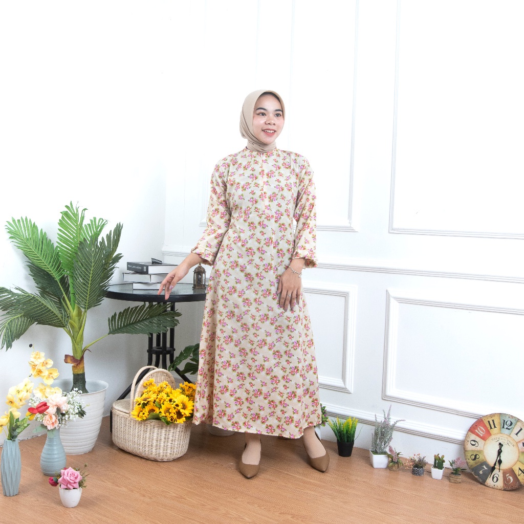 zaskiya- MIDI DRESS MUSLIM ISMA BAHAN KATUN MOTIF BUNGA