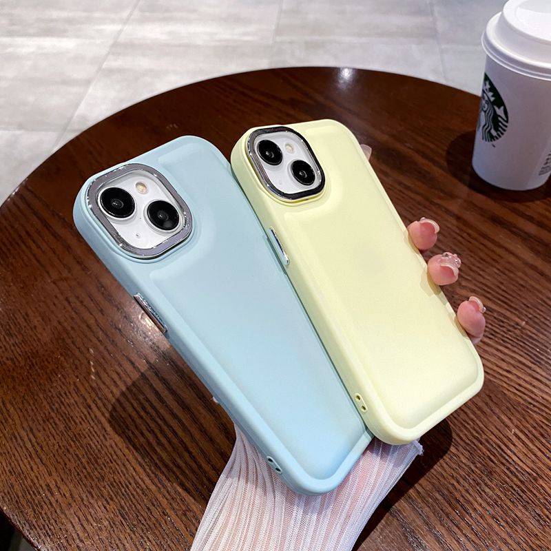 【Air bag】Fluorescent Green Skin Feel Metal Lens Protect Soft Case for Apple IPhone 7 8 Plus XR XS Max 11 12 13 14 Pro Max 14 Plus Women's Fashion Pretty Phone Case