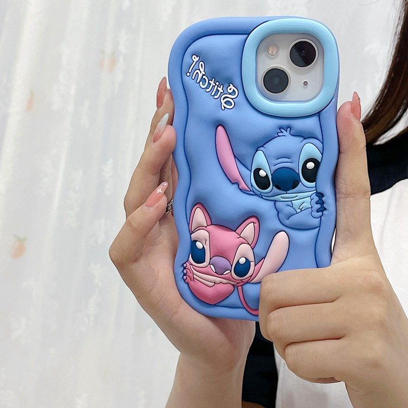 Stereoscopic Cute Couple Stitch Soft Case for IPhone 11 12 13 14 Pro Max TPU Phone CASE Pretty Girl's Fashion