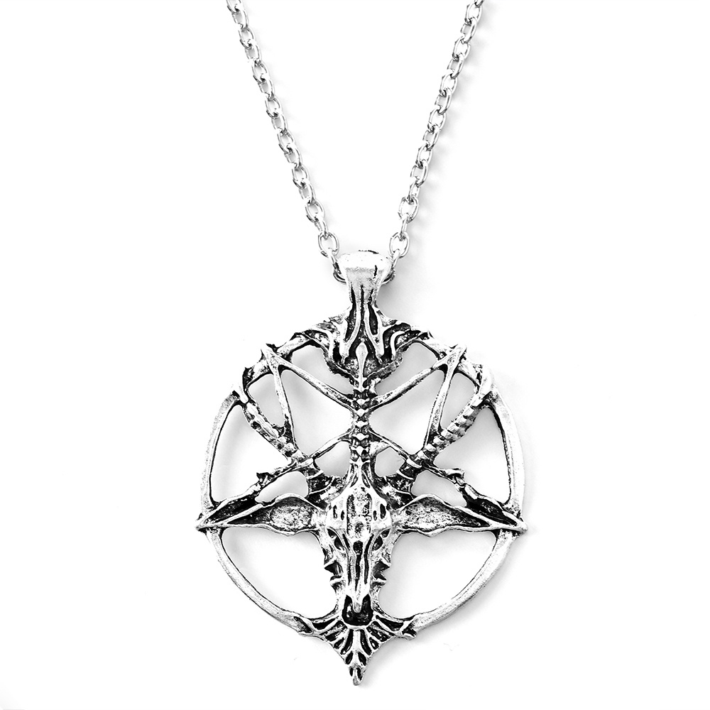 Vintage Pan Dewa Tengkorak Liontin Gothic Kalung Pria Fashion Pentagram Kepala Kambing Unisex Keberuntungan Alloy Necklaces Jewelry