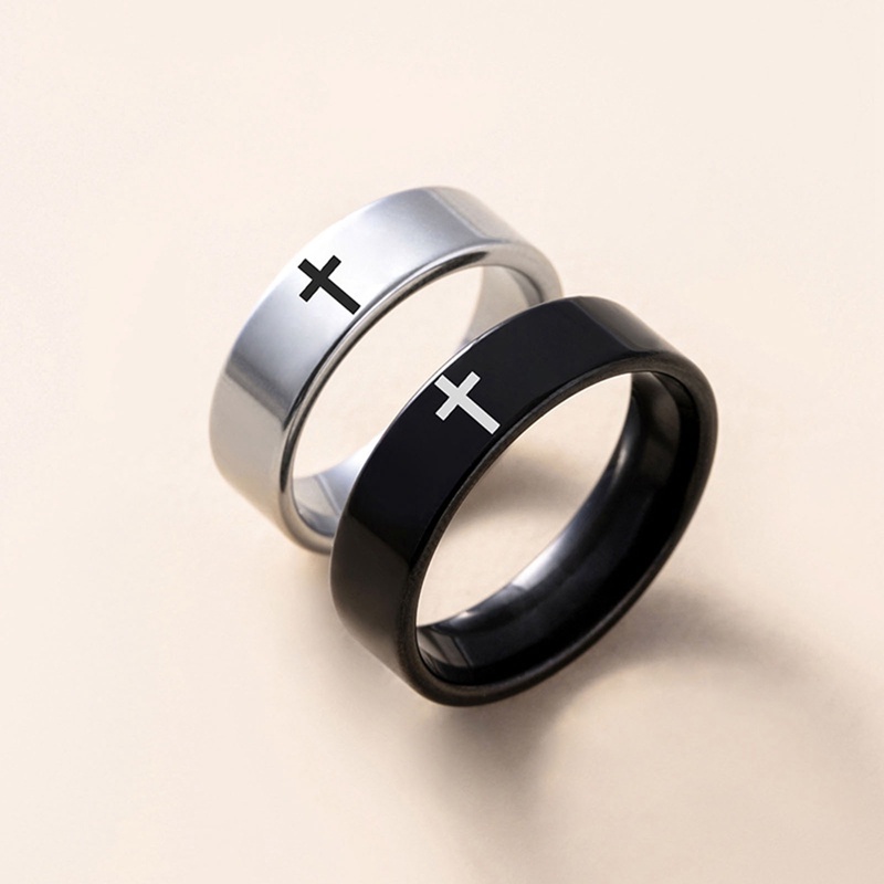 2pcs/set Cincin Stainless Steel Gothic Hip Hop Cross Fashion Pasangan Cincin Untuk Wanita Perhiasan Pernikahan Punk Yang Sesuai Dengan Hadiah