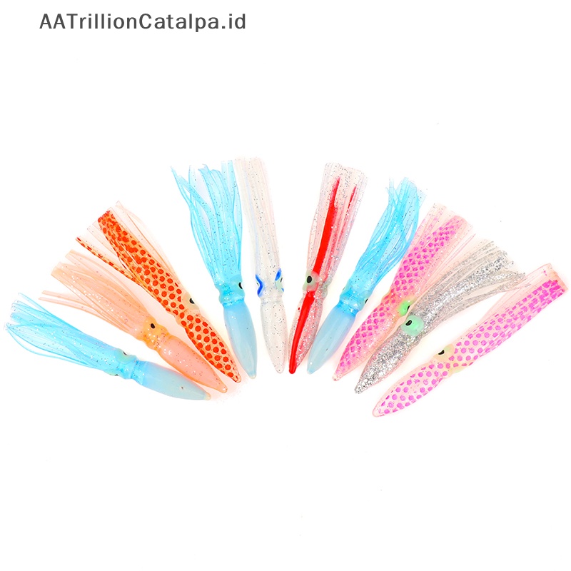 Aatrillioncatalpa 10pcs/lot Luminous Squid Rok Soft Lure Night Fishing Lure Glow Umpan Karet ID