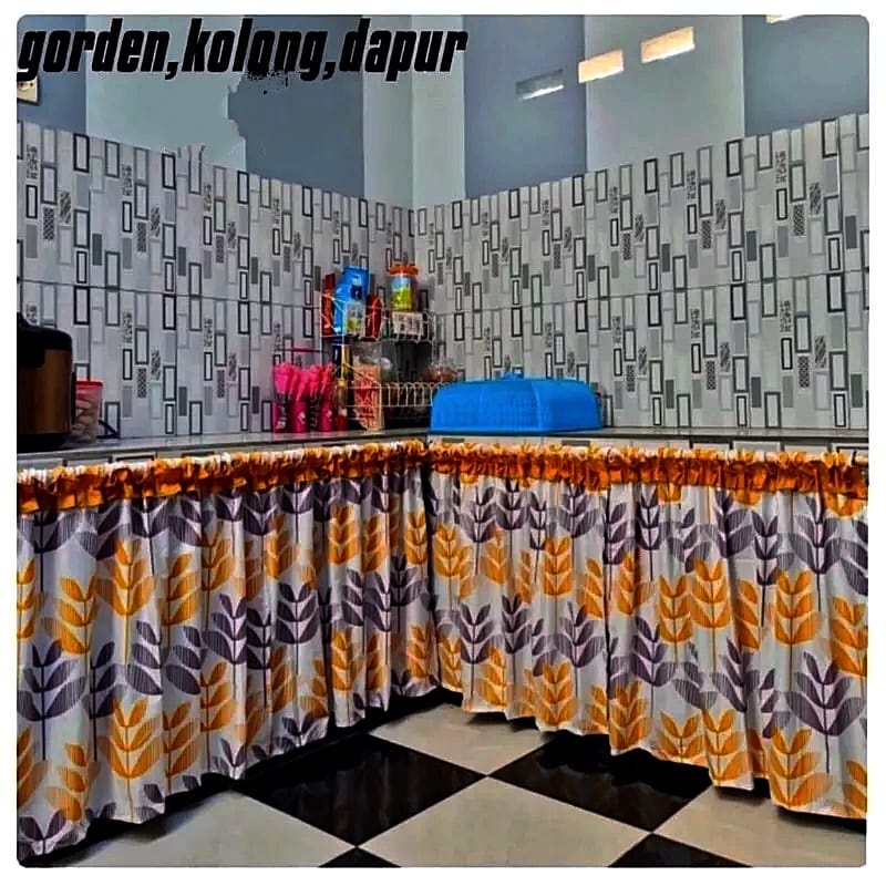Gorden Kolong Dapur Minimalis | Gorden Meja Bawah Kompor Uk 100 x 70 cm + Bonus Tali