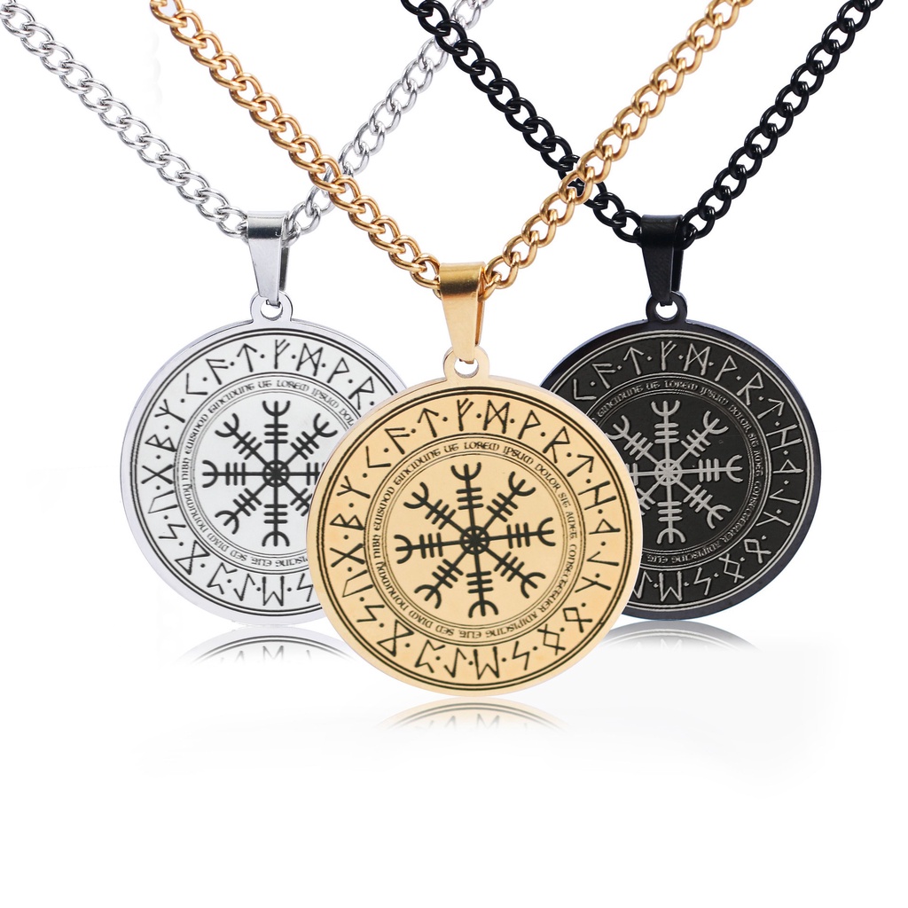 [Kalung X C] New Gold &amp; Silver Hip-hop Punk Retro Odin Rune Circle ​Tpendant Kalung Anti Karat Untuk Perhiasan Hadiah Liburan Pria Dan Wanita