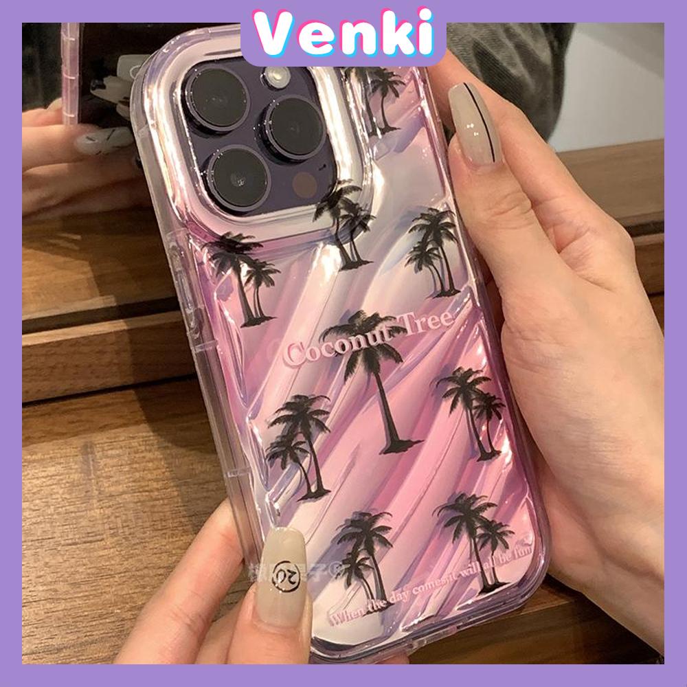 VENKI - Untuk iPhone 11 iPhone Case Laser Reflektif Bening Phone Case TPU Soft Shockproof Airbag Phone Case Romantis Pohon Kelapa Kompatibel dengan iPhone 14 13 Pro max 12 Pro Max XR