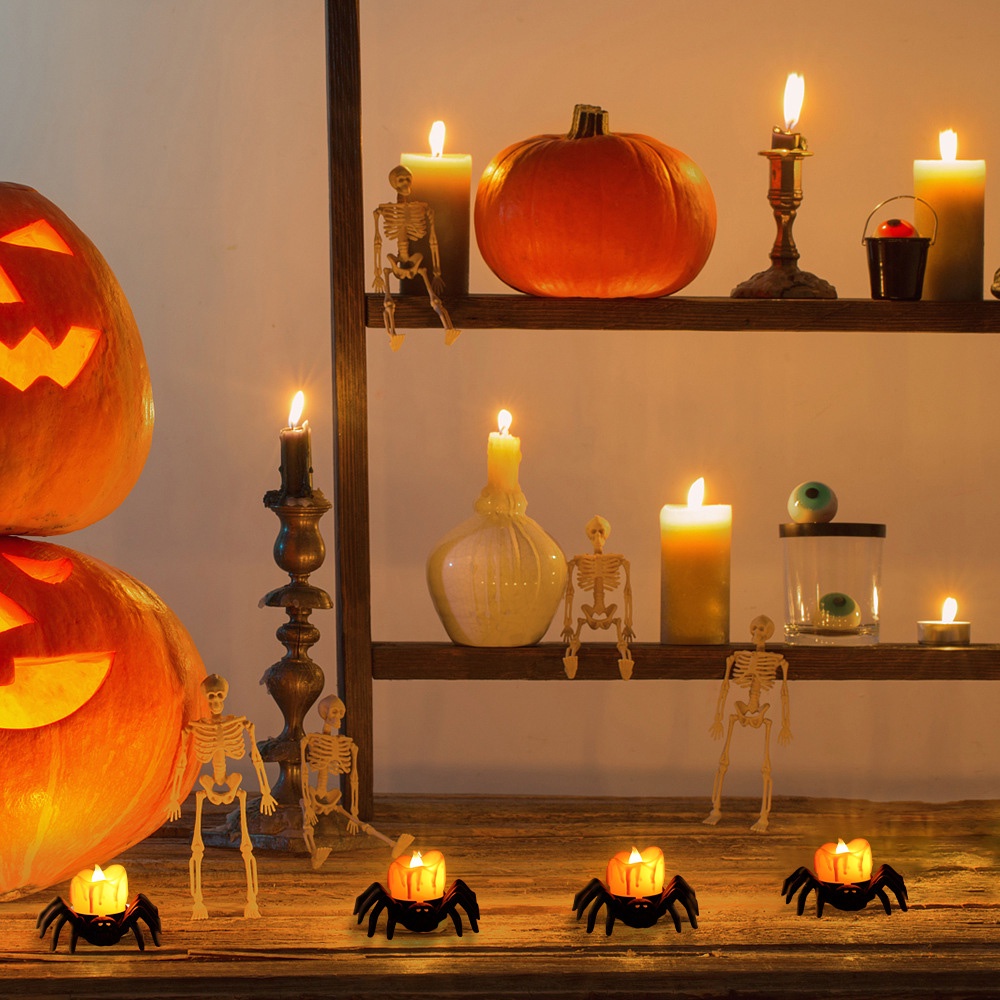 Halloween Klasik Lilin Spider Lampu Malam/Horror LED Candle Lamp Pumpkin Warm Yellow Dekorasi Rumah Ornamen Pesta