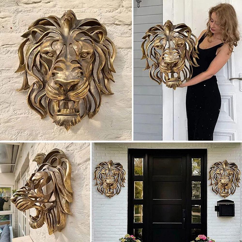 Populer Lion Head Wall Art Kreatif 3D Emas Kepala Singa Hiasan Gantung Seni Yang Dipasang Di Dinding