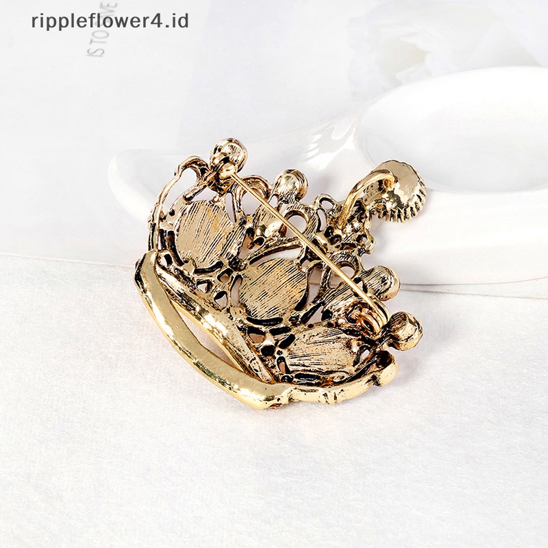 {rippleflower4.id} Bros Mahkota Kristal Vintage Aksesori Pakaian Halus Untuk Wanita Paduan Bros Pakaian Kerah Pin Gaya Klasik Pesta Kasual Bros Pin Hadiah~