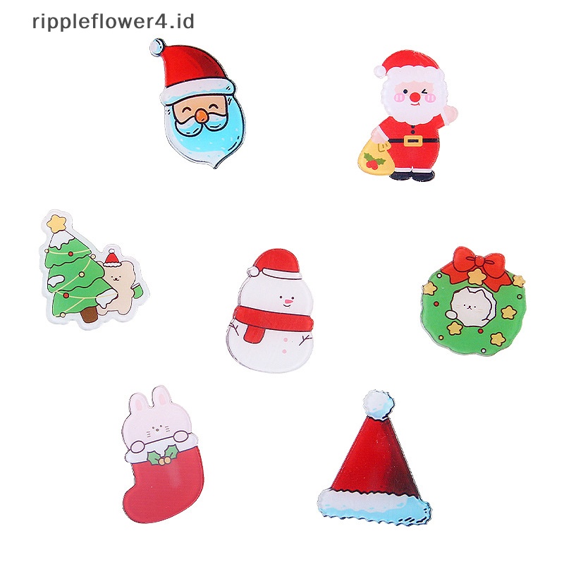 {rippleflower4.id} Bros Natal Santa Claus Elk Snowman Pohon Natal Lonceng Akrilik Lencana Pin Aksesoris Lucu Kerah Pin Lencana Perhiasan~