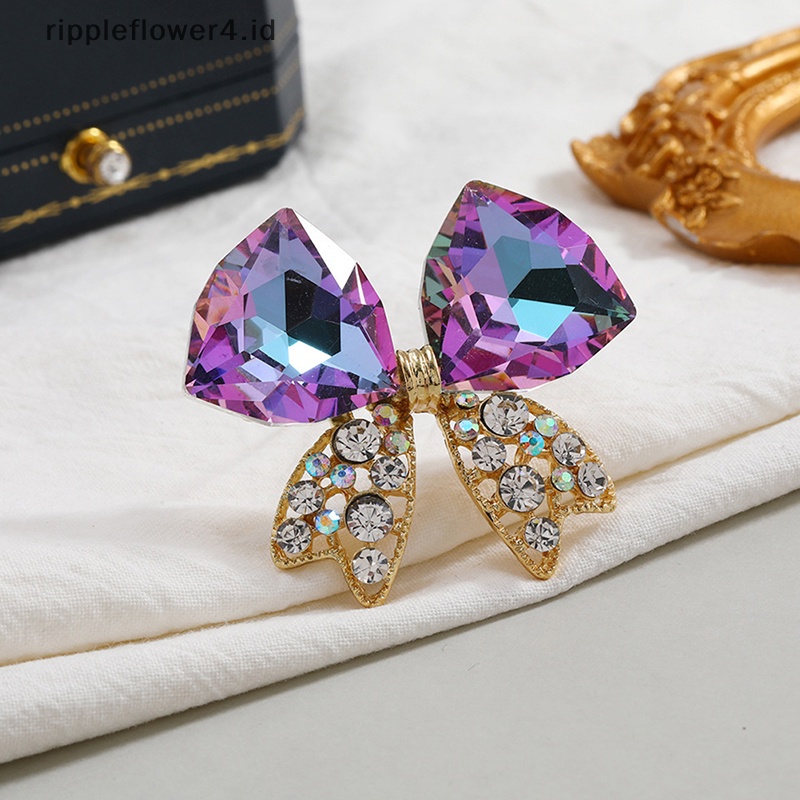 {rippleflower4.id} Bros Busur Kristal Untuk Wanita Fashion Perhiasan Berlian Imitasi Gadis Mutiara Pesta Kantor Bros Pin Hadiah~