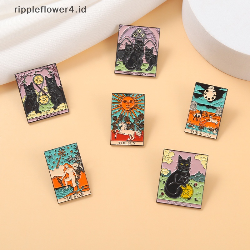 {rippleflower4.id} Kartu Tarot Kreatif Tetesan Minyak Bros Pin Kucing Hitam Denim Tas Hadiah Pakaian Dekorasi~