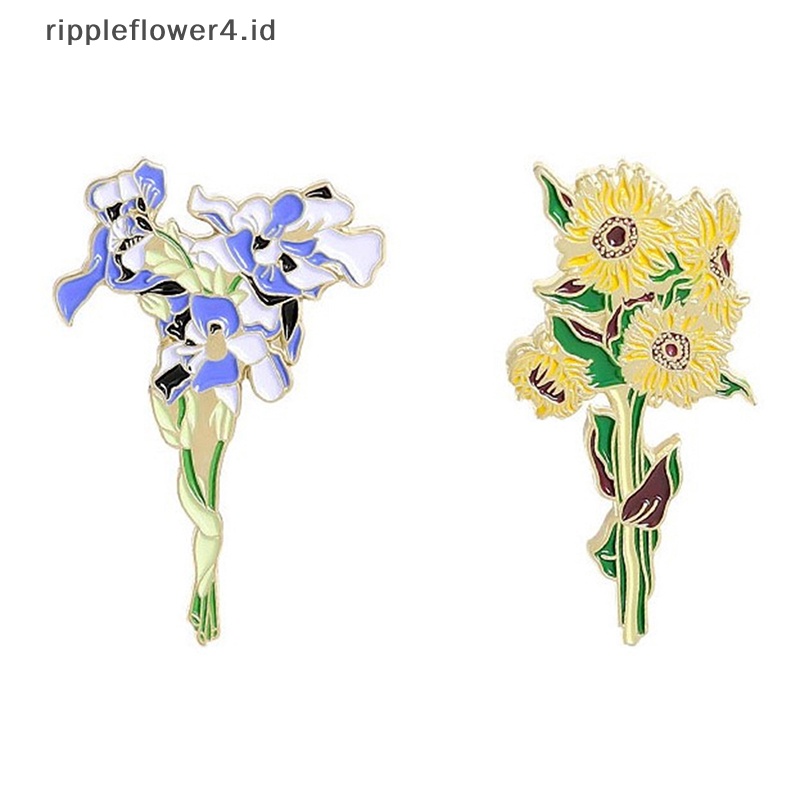 {rippleflower4.id} Lapel Pin Lencana Van Gogh Bunga Matahari Iris Bros Bunga Topi Pin Logam Untuk Pakaian Enamel Pin Lencana Untuk Hadiah Ransel Untuk Wanita~