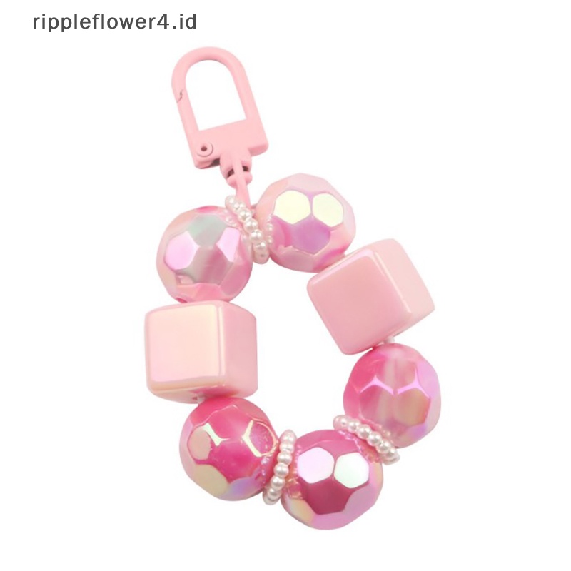 {rippleflower4.id} Manik Lucu Rantai Gantungan Kunci Liontin Kartun Kunci Ring Kecil Segar Warna Solid Aksesoris Manik Bulat Tas Gantungan Kunci Hadiah~