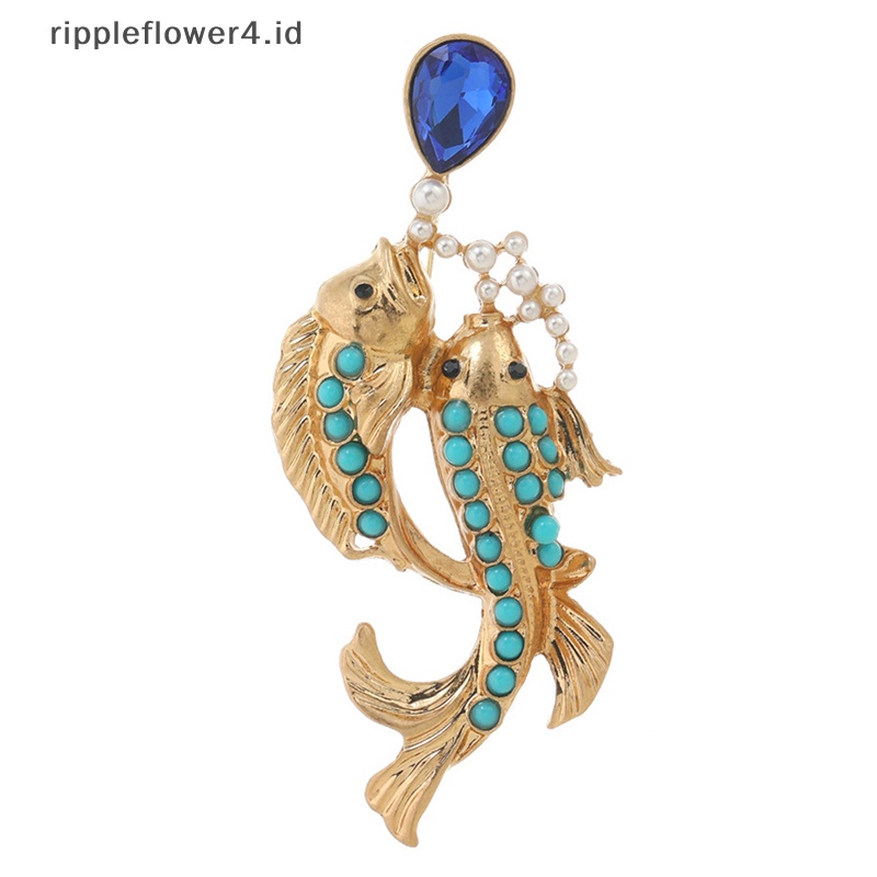 {rippleflower4.id} Klasik Wanita Gadis Kriting Mutiara Bros Pin Elegan Lady Pakaian Mantel Ikan Indah Hewan Lencana Korsase Perhiasan~