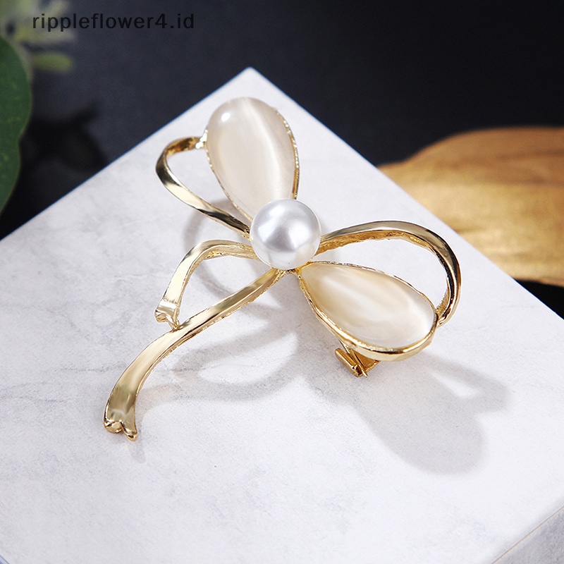 {rippleflower4.id} Fashion Dasi Kupu Mutiara Bros Untuk Wanita Pesta Pernikahan Perhiasan Lapel Pin~