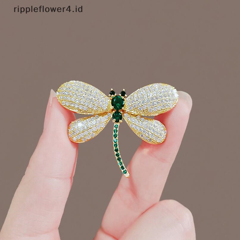 {rippleflower4.id} Bros Capung Berlian Imitasi Hijau Untuk Wanita Elegan Kristal Korsase Pin Wanita Hadiah Aksesoris Gaun Pesta Fashion Perhiasan~