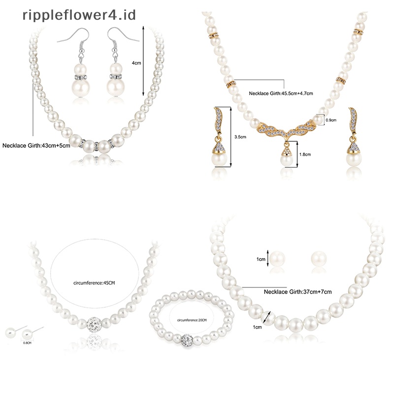 {rippleflower4.id} Fashion Wanita Pengantin Pesta Pernikahan Mutiara Kalung Anting Gelang Set Perhiasan Dekorasi~