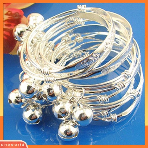 [WOD] 2pcs Adjustable Perak Disepuh Bayi Anak Huruf Inggris Bell Bangle Perhiasan