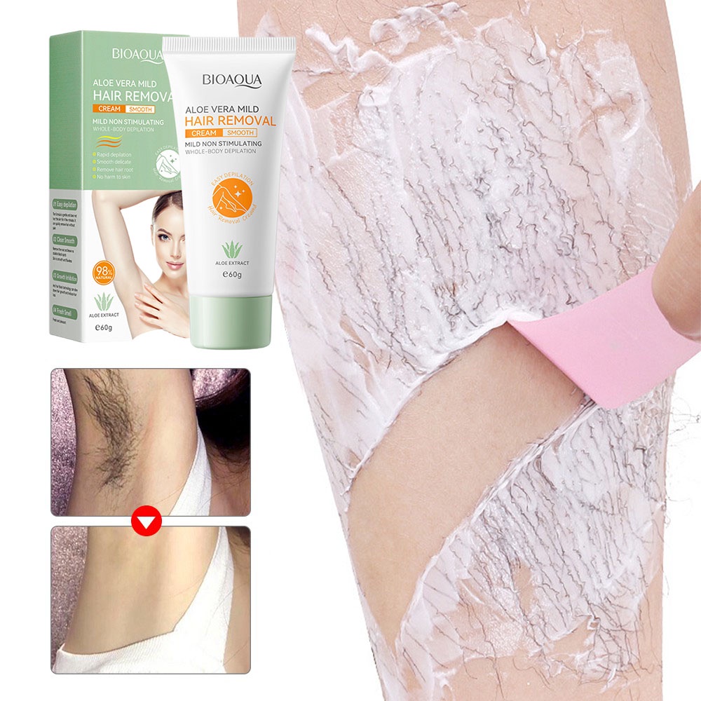 BIOAQUA Hair Removal Cream Penghilang Bulu Permanen Krim Perontok Bulu Untuk ketiak Miss v Kaki Kemaluan Wanita Cepat Aman Tanpa Rasa Sakit-60Gr