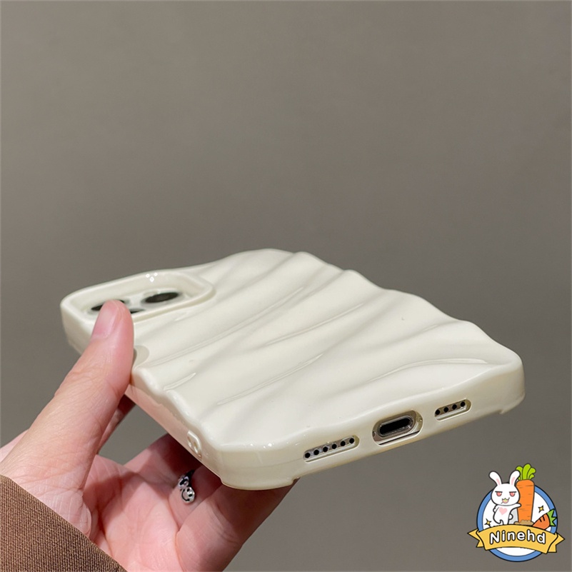 Casing iPhone Motif Riak Lipit Warna Solid Putih Susu Mewah Kompatibel Untuk Iphone14 13 12 11 Pro Max X Xr Xs Max8 7 6 6s Plus Se2020 Shockproof Soft Case Cover Pelindung