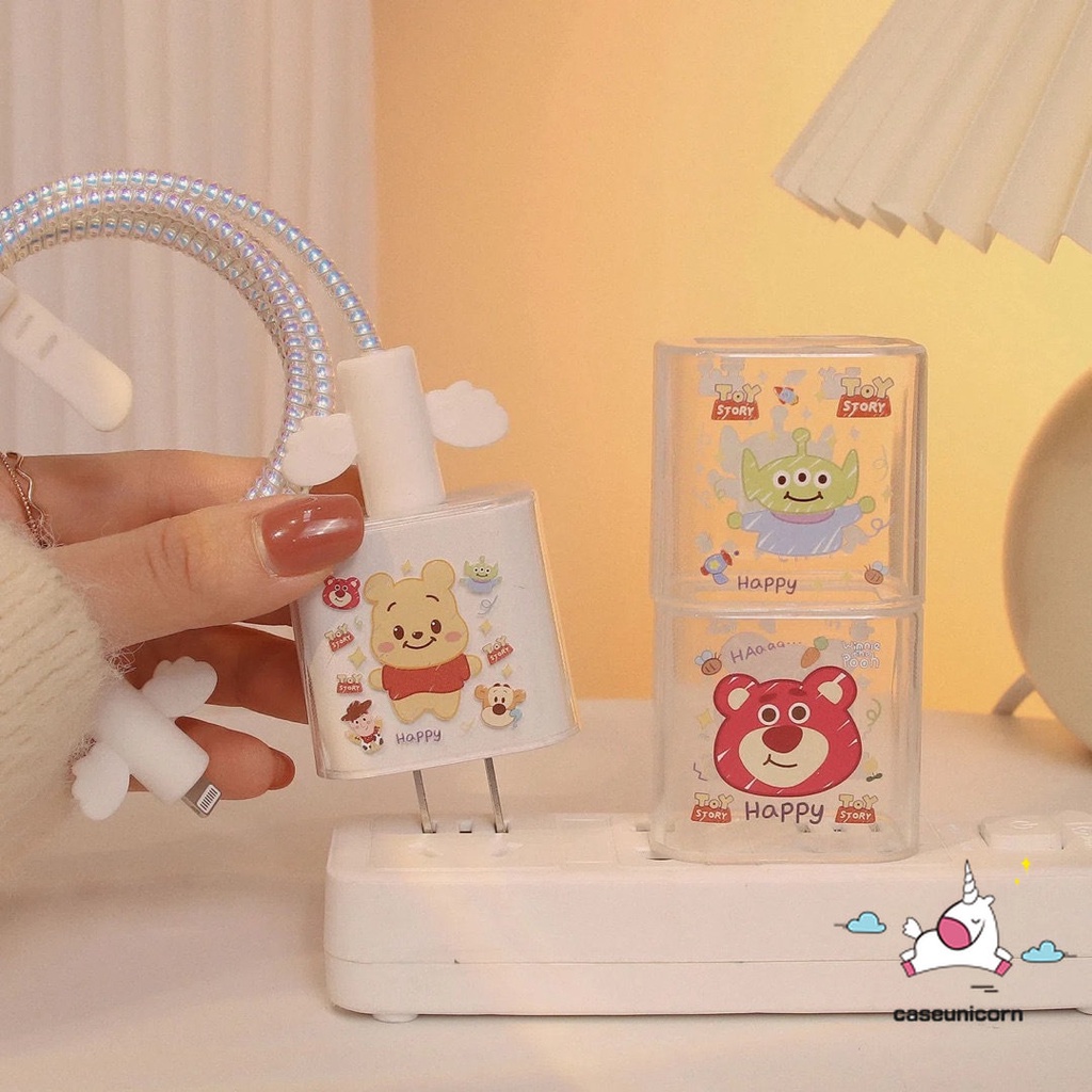 Casing Charger Pelindung Set Kompatibel Untuk Apple 18 /20W Adaptor Charger Case Pola Lucu Kartun Manyo Love Heart Toy Story Winnie the Pooh Bow Kuromi Bear Lembut TPU Cover