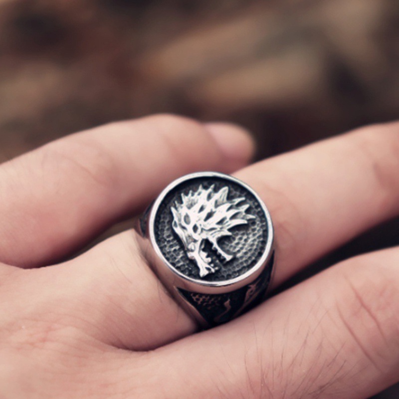 Retro Viking Serigala Cincin Untuk Pria Biker Es Serigala Rumah Stark Winterfell Hewan Pria Cincin Nordic Fashion Perhiasan