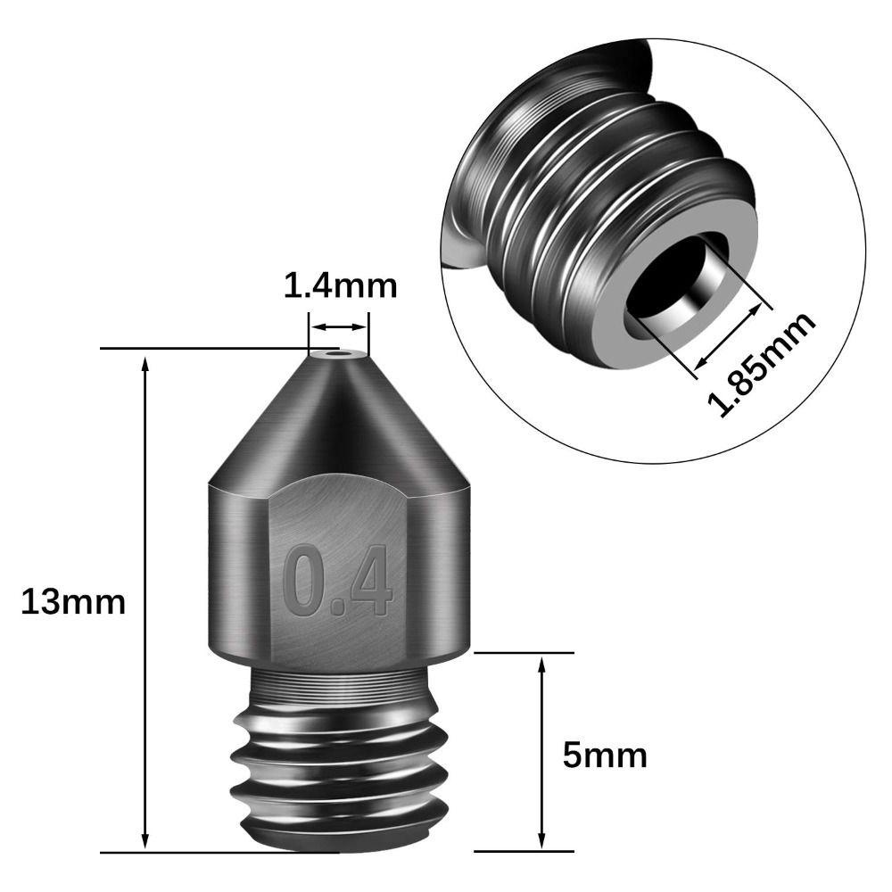 Populer 5pcs Hardened Steel Nozzle Baru Berkualitas Tinggi Tahan Lama 0.4mm MK8 Extruder Nozel Untuk Ender3/ Ender3 pro