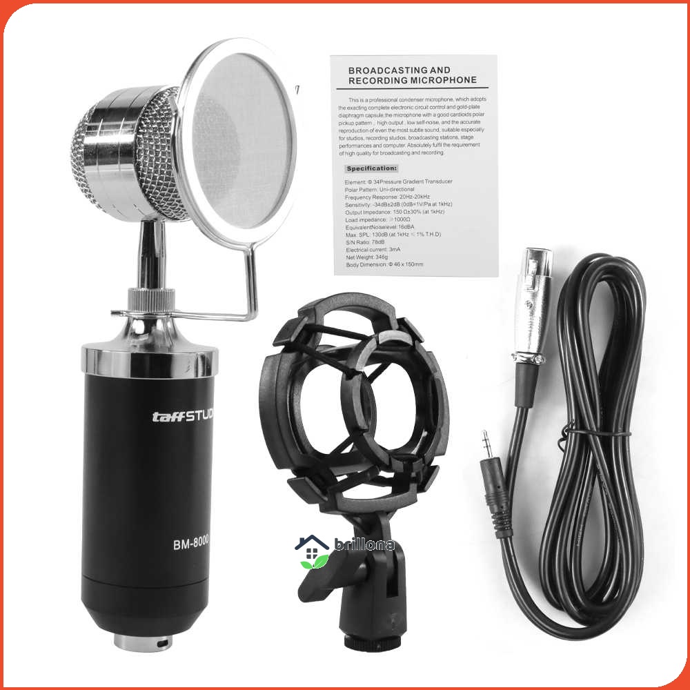 TaffSTUDIO Mikrofon Kondenser dengan Shock Proof Mount - BM-8000