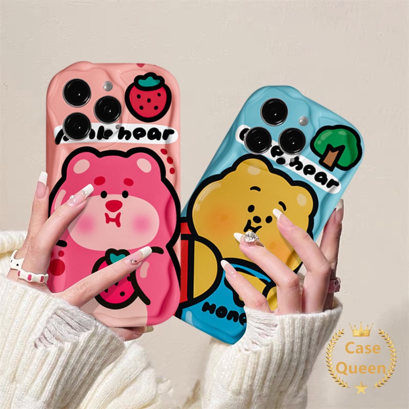 Kartun Strawberry Bear Manyo Case Untuk Redmi A1 10 9A 9C NFC 10A 9C A2 Redmi Note11 9 8 11s 3D Wavy Curved Edge Cute Lucu Crayon Shin-chan Kartun Winnie The Pooh Soft Cover