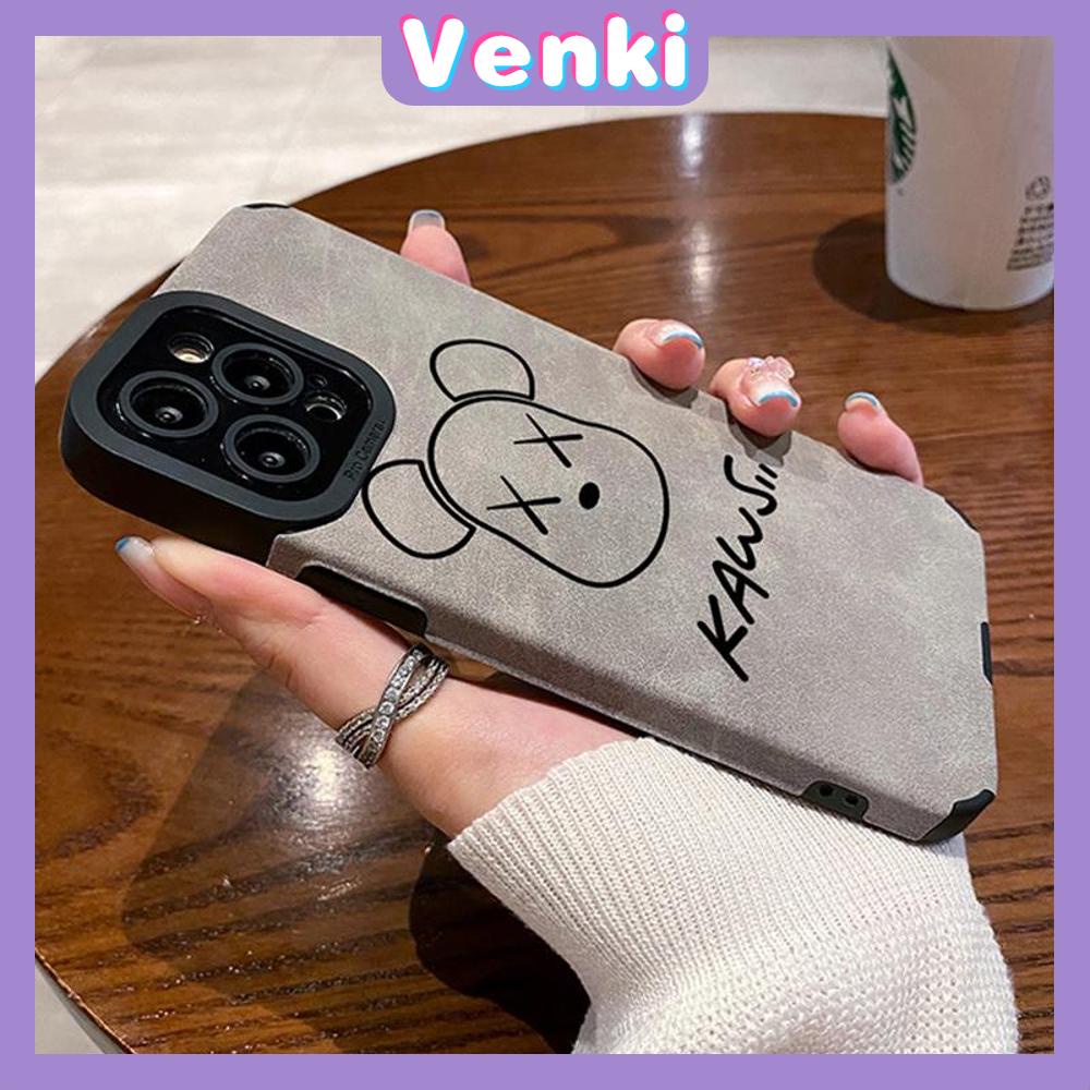 VENKI - Untuk iPhone 11 iPhone Case Kulit Dilaminasi Pupil Mata Suede Phone Case  Soft Shockproof Airbag Case Pelindung Kamera Cute Bear Kompatibel dengan iPhone 14 13 Pro max 12