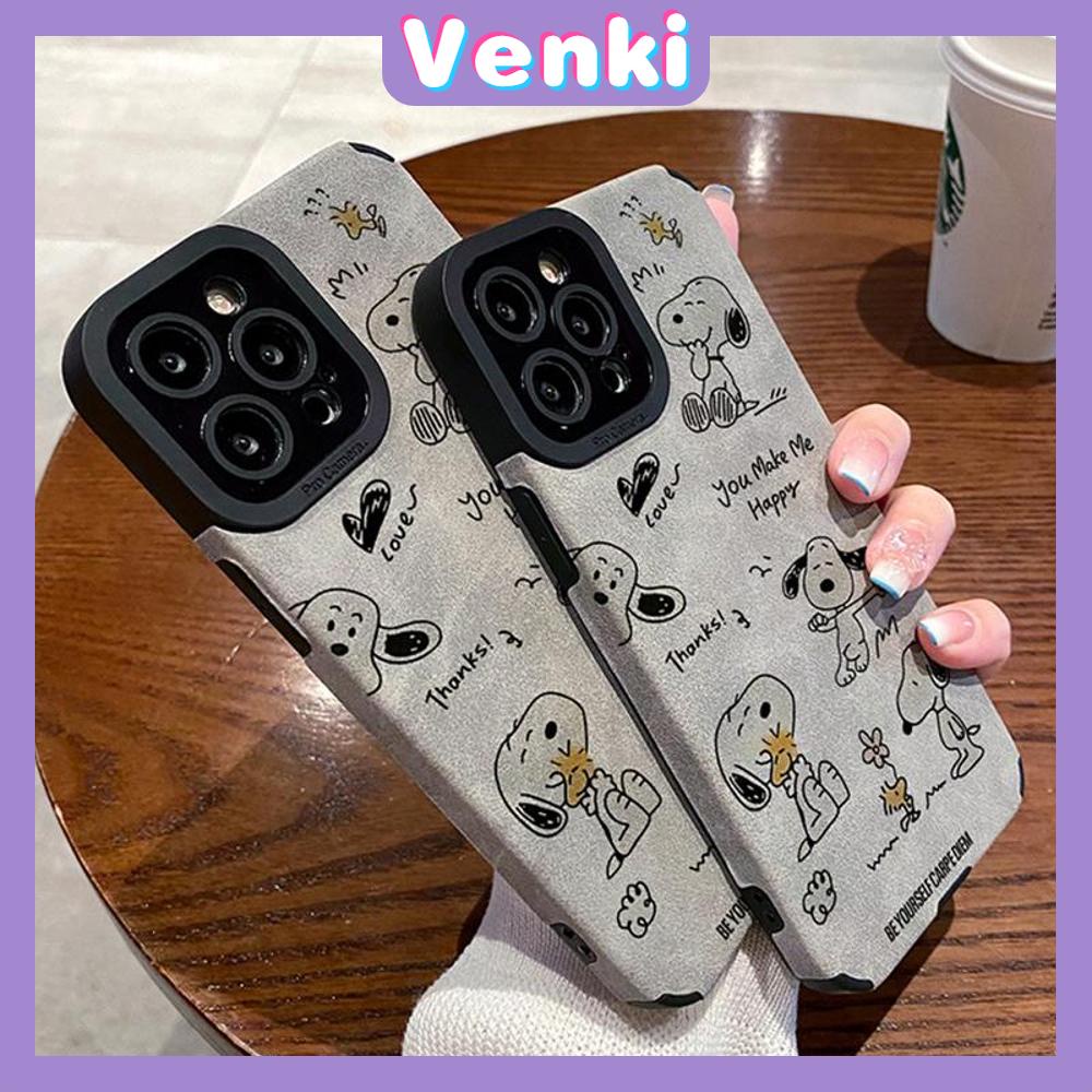 VENKI - Untuk iPhone 11 iPhone Case Kulit Dilaminasi Murid Mata Suede Phone Case Soft Shockproof Airbag Pelindung Kamera Lucu Kartun Anjing Kompatibel dengan iPhone 14 13 12 Pro XR