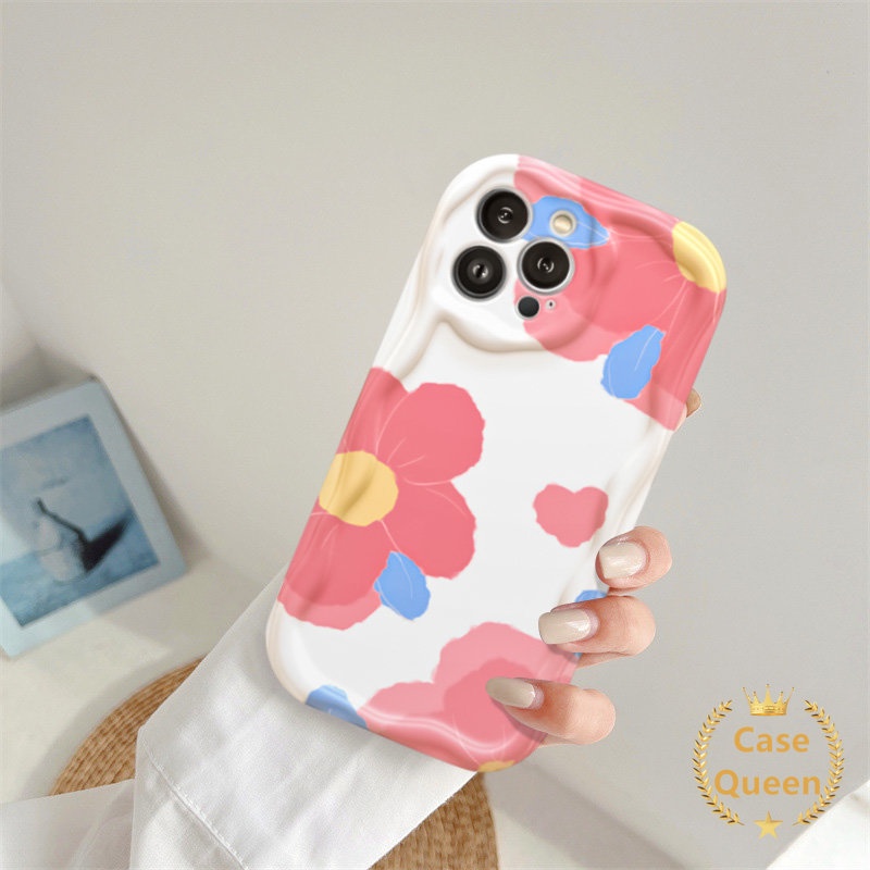 Casing Tepi Melengkung Bergelombang 3D Untuk Redmi A2 A1 9C NFC 9A 10 9C 10A Redmi Note8 11s 9 11 Macaron Color Flower Soft Cream Gradient Love Heart Red Checkerboard Kartun Kelinci Lucu Cover