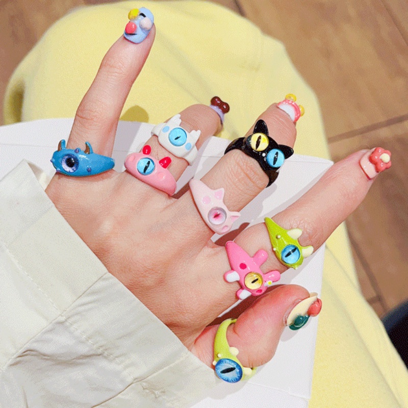 [Harga Grosir] Ulang Tahun Pacaran Perhiasan Hadir Lucu Jari Dekorasi Aksesoris Kartun Monster Kecil Cincin Multi-Warna Pasangan Jari Circlet