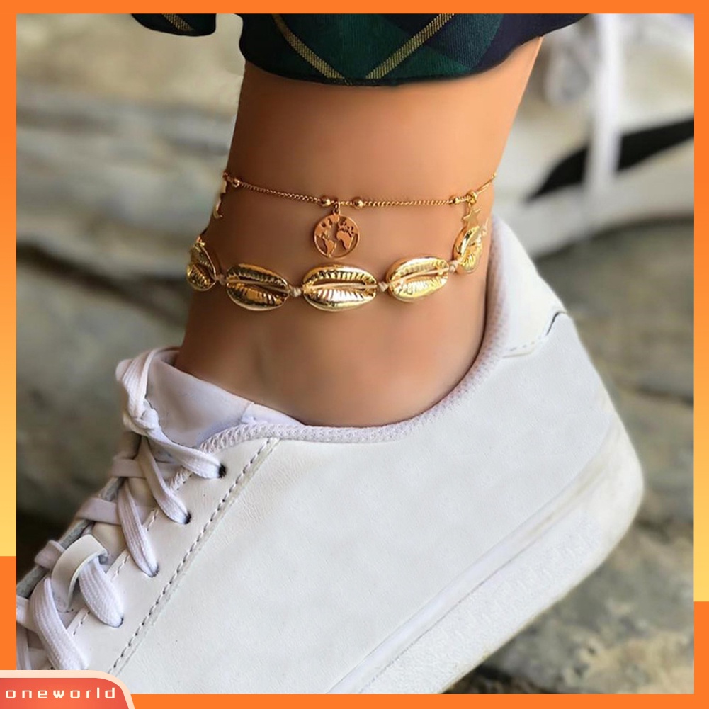 [WOD] 2pcs/set Peta Bumi Cowrie Shell Pesona Gelang Kaki Musim Panas Pantai Wanita Ankle Bracelet