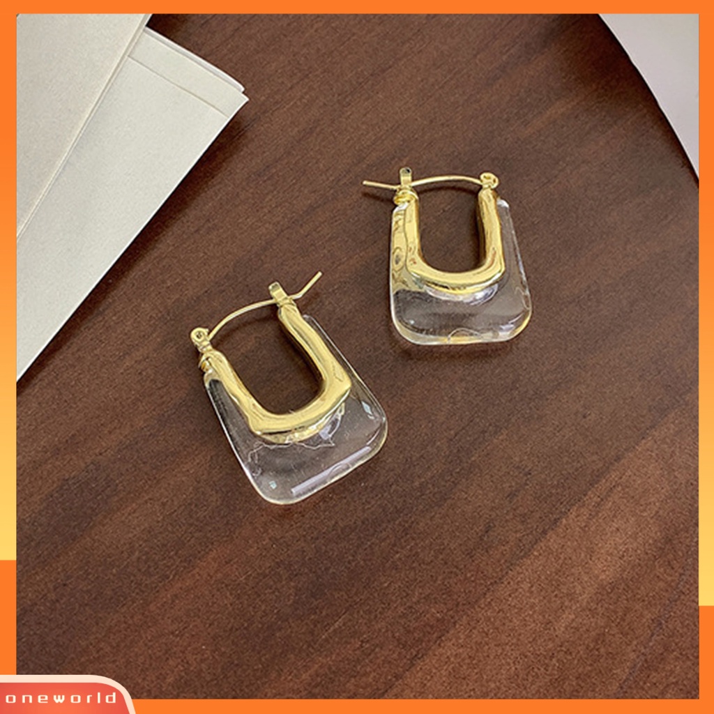 [WOD] 1pasang U-Shaped Piercing Hoop Earrings Akrilik Resin Geometris Vintage Wanita Anting Perhiasan Aksesori